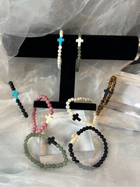 Pick 3 for $37 Artisan Crafted Genuine Stone Cross Bead Bracelets (FL1089)
